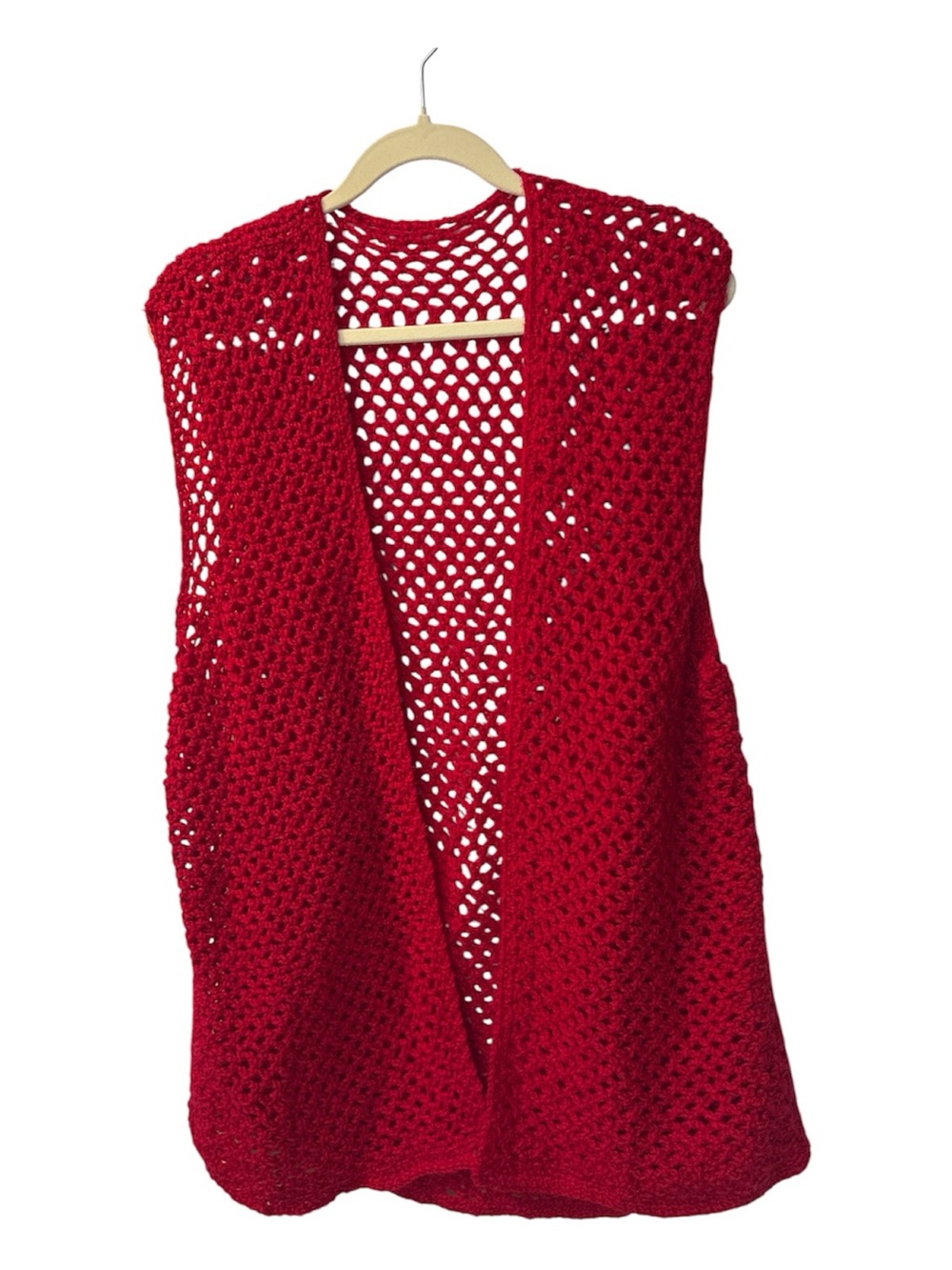 ⭐️ Handmade Open-Weave Red Crochet Vest - see size in details